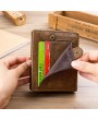 Bullcaptain Vintage Cowhide Short Wallets Zipper Card Holder Coin Purse