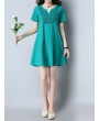 Vintage Women Embroidered V-Neck Short Sleeve Dresses