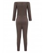 Off Shoulder Solid Long Sleeve Sexy Women  Bodycon Jumpsuit