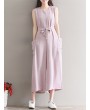 Women Vintage Sleeveless Pocket Back Zipper Wide Leg Jumpsuits
