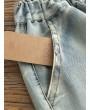 Vintage Embroidered Patch Elastic Waist Harem Denim