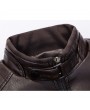 Thick Fleece Motorcycle PU Leather Double Chest Pockets Buckle Stand Collar Jacket For Men