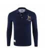 Mens Character Horse Embroidery Golf Shirt Turndown Collar Long Sleeve Casual Tee Tops